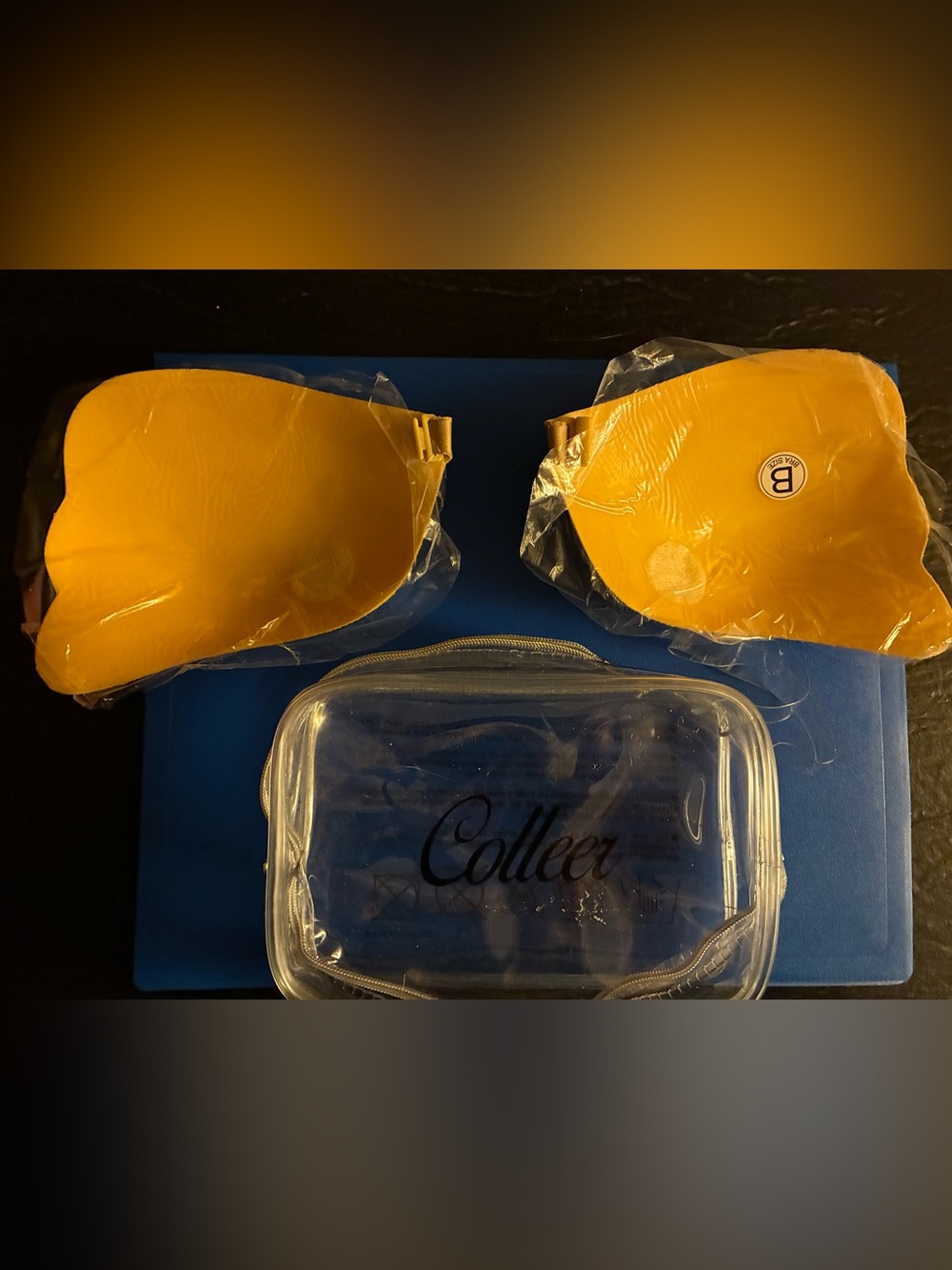 Adhesive Yellow Strapless Bra Inserts with Clear Travel Case
